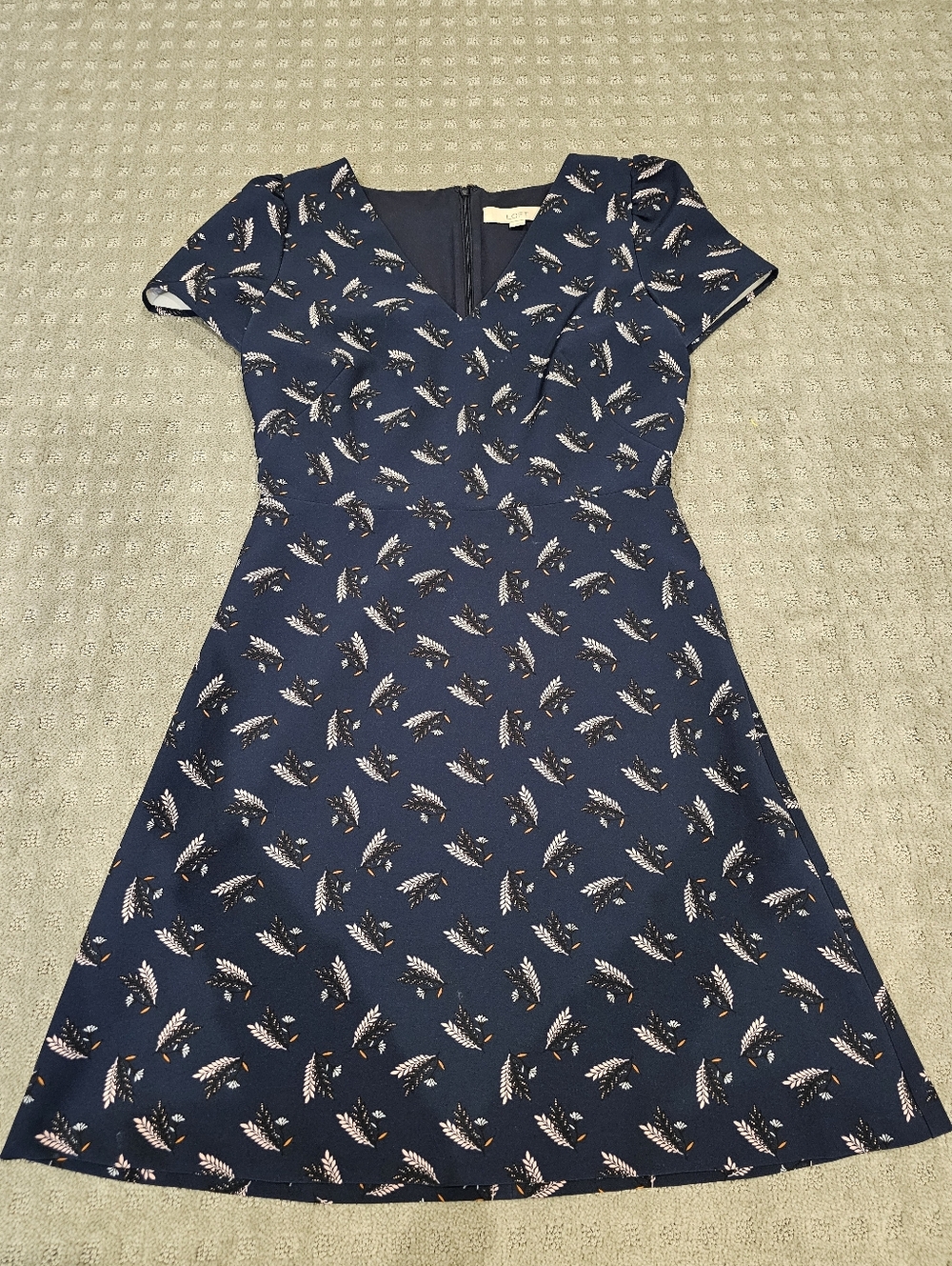 Loft Blue Dress, Fern Print, Size 2